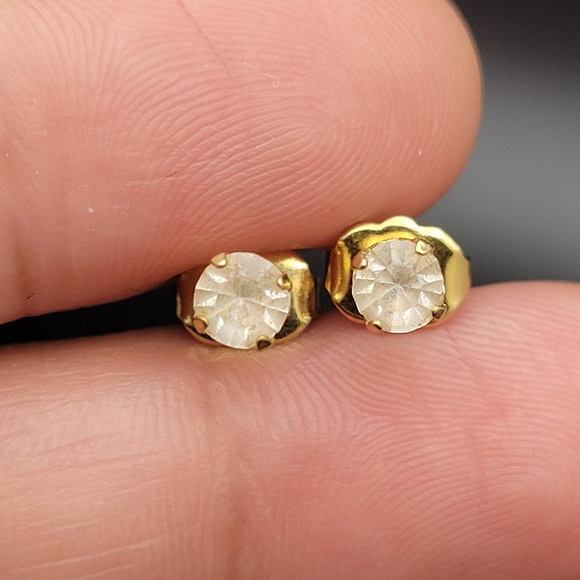 Avon Gold-Tone Stud Earrings with Champagne Stones - Women Jewelry - Picture 8 of 10